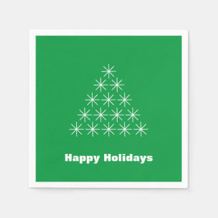 Happy Holidays Green white snow Stars Tree paper Napkins