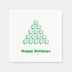 Happy Holidays Green white snow Stars Tree paper Napkins