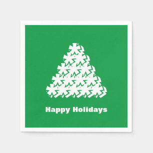 Happy Holidays Green white snow Stars Tree paper Napkins