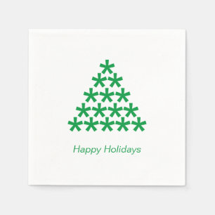 Happy Holidays Green white snow Stars Tree paper Napkins