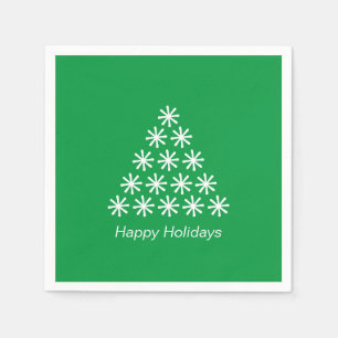 Happy Holidays Green white snow Stars Tree paper Napkins