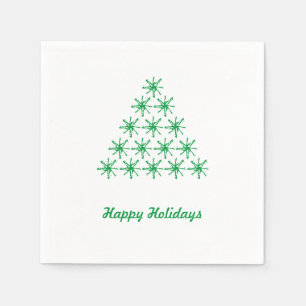 Happy Holidays Green white snow Stars Tree paper Napkins