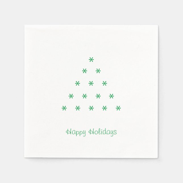 Happy Holidays Green white snow Stars Tree paper Napkins (Front)