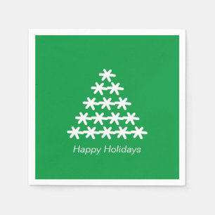 Happy Holidays Green white snow Stars Tree paper Napkins