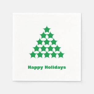 Happy Holidays Green white snow Stars Tree paper Napkins