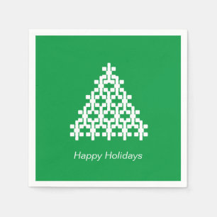 Happy Holidays Green white snow Stars Tree paper Napkins