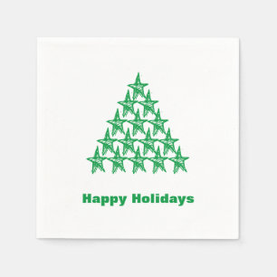 Happy Holidays Green white snow Stars Tree paper Napkins