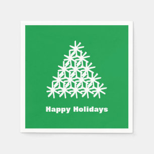 Happy Holidays Green white snow Stars Tree paper Napkins