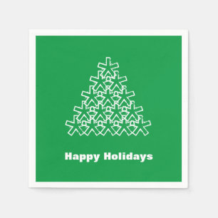 Happy Holidays Green white snow Stars Tree paper Napkins