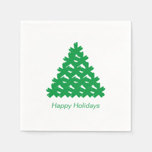 Happy Holidays Green white snow Stars Tree paper Napkins