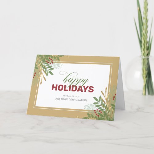 Happy Holidays Greenery Corporate Christmas Holiday Card