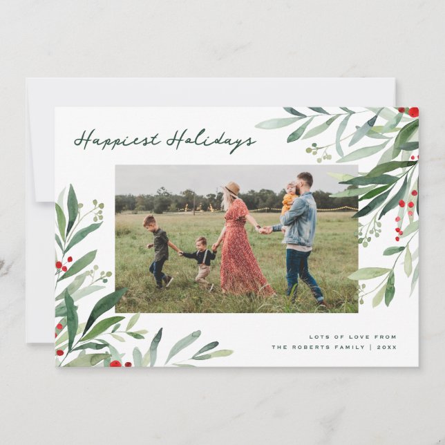happy holidays greenery frame christmas card (Front)