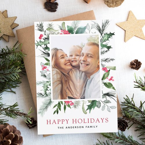 Happy Holidays Greenery Photo Card