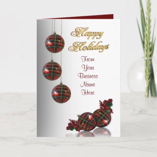 Happy holidays greeting card Plaid ornaments