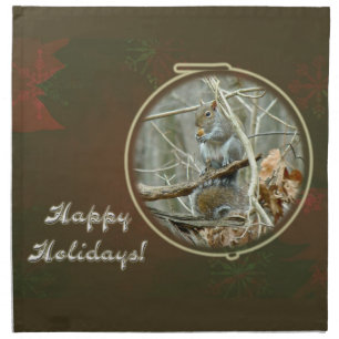 Happy Holidays Greeting - Gray Squirrel Napkin