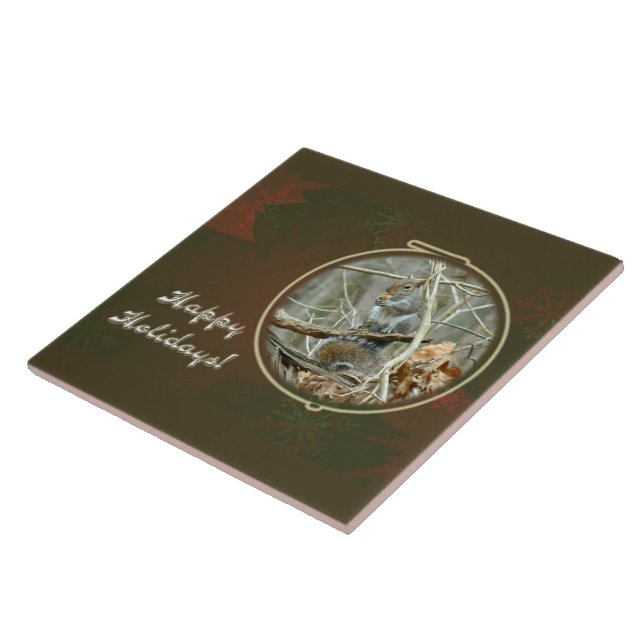 Happy Holidays Greeting - Gray Squirrel Tile (Side)