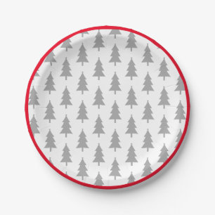 Happy Holidays Grey On White Fir Tree Pattern Paper Plates