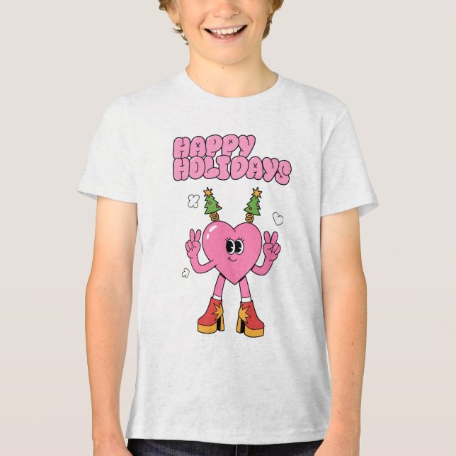 Happy Holidays - Groovy Heart of the Season Tri-Blend Shirt (Front)