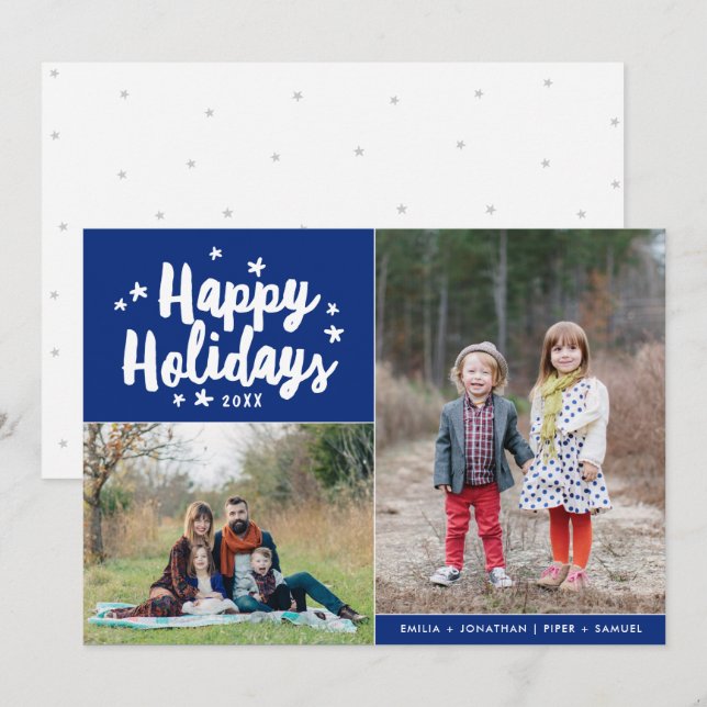 Happy Holidays Hand Lettered 2 Photo Holiday Card (Front/Back)