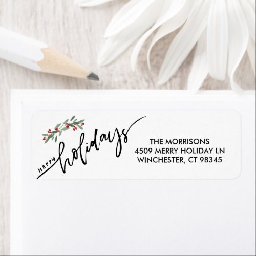 Happy Holidays Hand lettered Berry Return Address Label