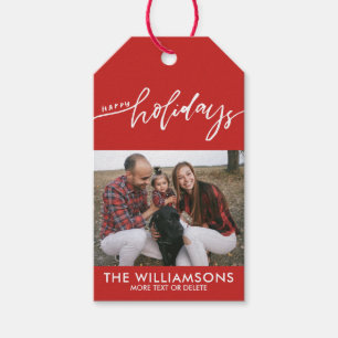 Happy Holidays Hand-Lettered Family Photo Custom Gift Tags