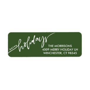 Happy Holidays Hand lettered Green Return Address Label