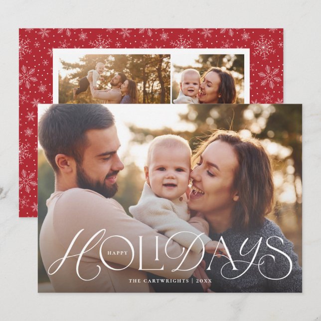 Happy Holidays Hand Lettering Holiday Photo Card (Front/Back)
