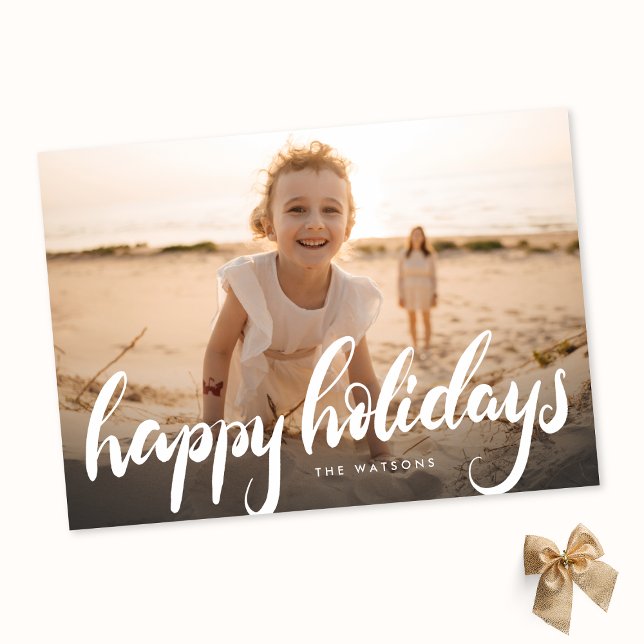 happy holidays hand lettering white overlay photo holiday card (Creator Uploaded)