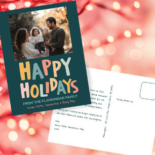 HAPPY HOLIDAYS Handmade Custom PHOTO Christmas Holiday Postcard