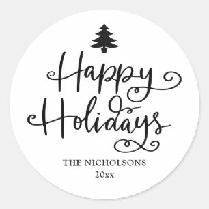 Happy Holidays Handwritten Modern Christmas Classic Round Sticker