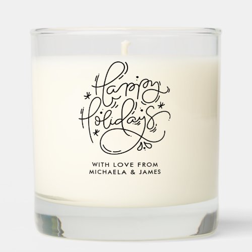 Happy Holidays Handwritten Script Personalized Scented Candle