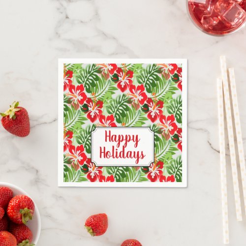 Happy Holidays Hawaiian Flowered Pattern Christmas Napkins