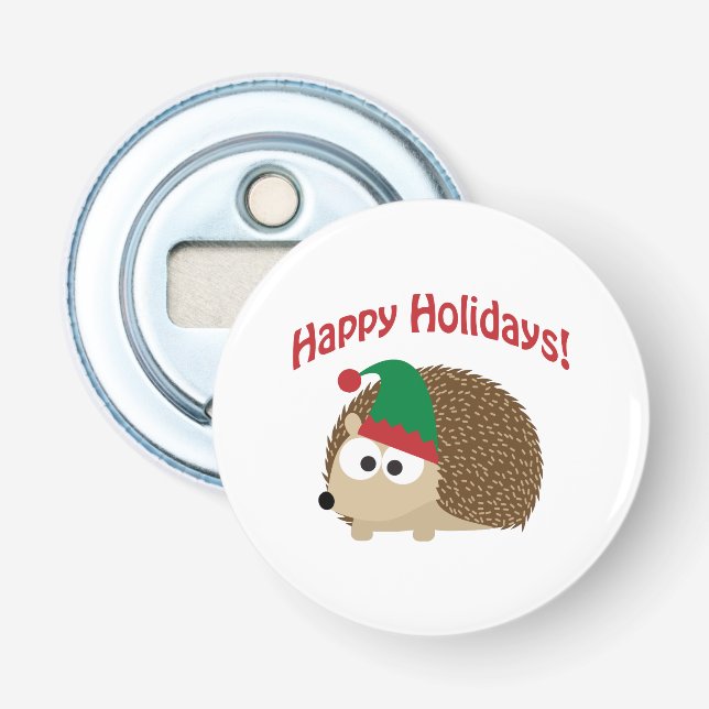 Happy Holidays! Hedgehog Elf Bottle Opener (Front)