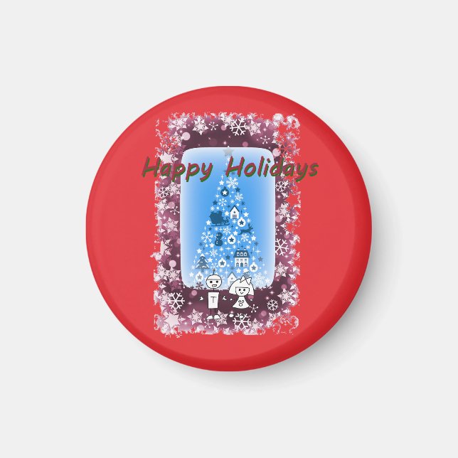 Happy Holidays HKo and TRobot by Hidemi Woods Magnet (Front)