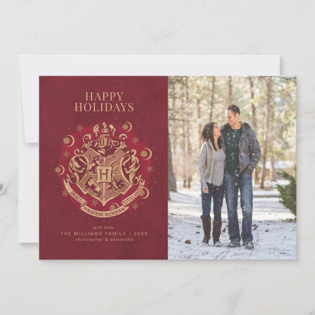 Happy Holidays | HOGWARTS™ Crest Family Photo  Holiday Card (Front)