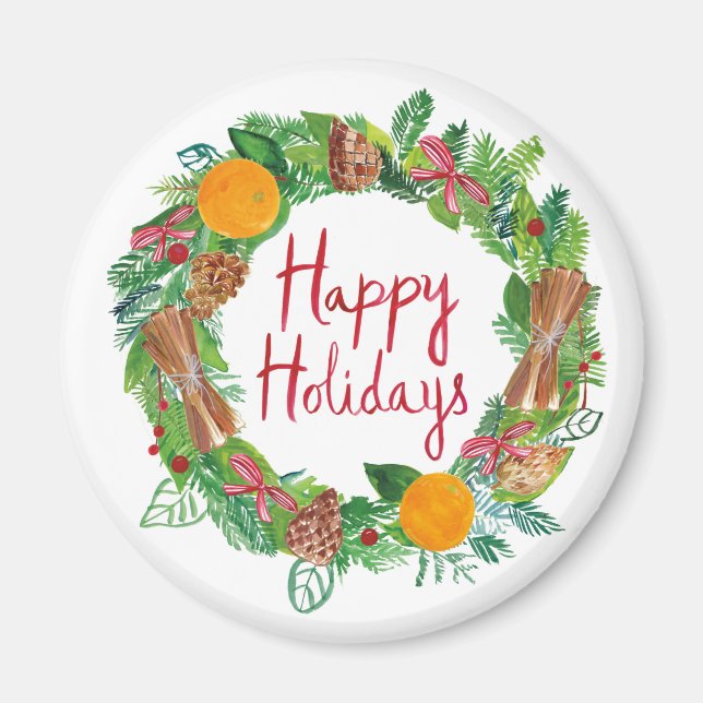 Happy Holidays | Holiday Wreath Magnet (Front)