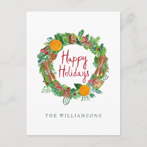 Happy Holidays  Holiday Wreath Postcard