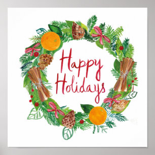 Happy Holidays Holiday Wreath Poster