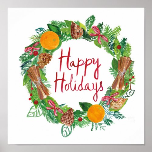 Happy Holidays  Holiday Wreath Poster