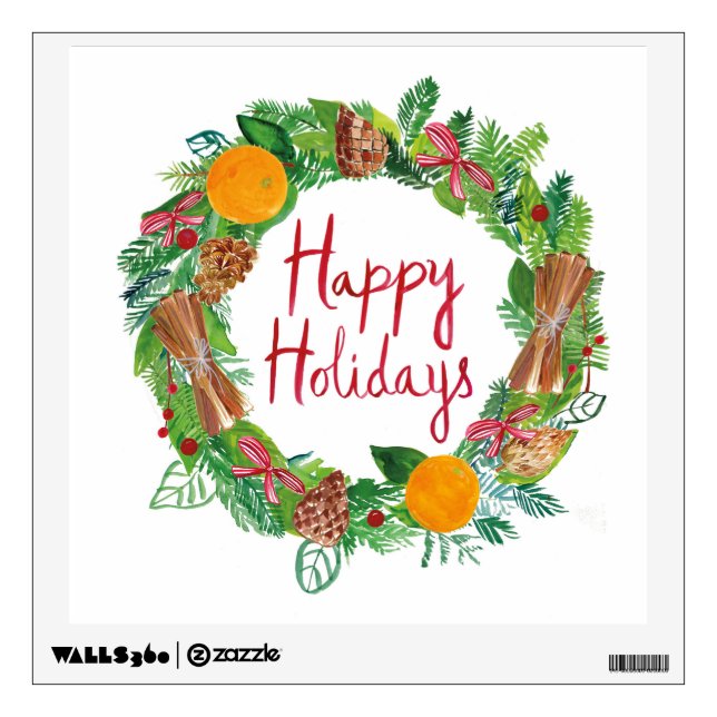 Happy Holidays | Holiday Wreath Wall Decal (Front)