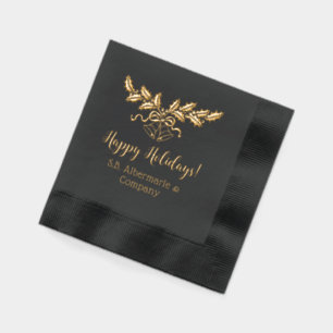 Happy Holidays Holly and Bells Company Family Name Foil Napkins