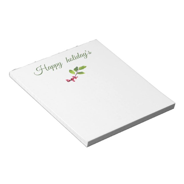 Happy holiday's holly berry branch traditional notepad (Angled)