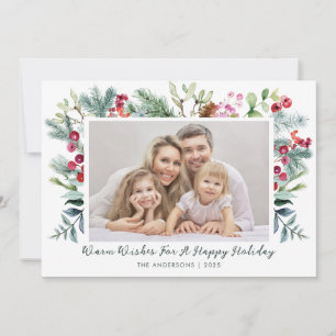 Happy Holidays Holly Berry Photo  Holiday Card