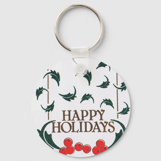 Happy Holidays Holly Keychain (Front)