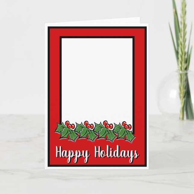 Happy Holidays Holly Sprigs, Christmas greenery Holiday Card (Front)
