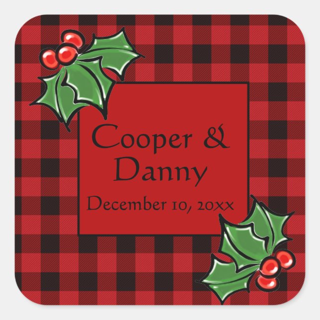 Happy Holidays Holly Sprigs, Christmas greenery Square Sticker (Front)