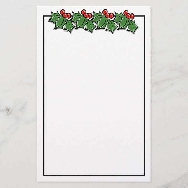 Happy Holidays Holly Sprigs, Christmas greenery Stationery (Front)