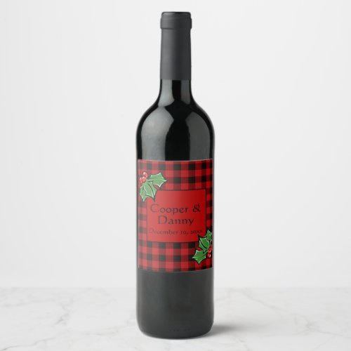 Happy Holidays Holly Sprigs Christmas greenery Wine Label