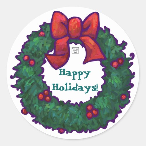 Happy Holidays Holly Wreath Classic Round Sticker
