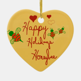 Happy Holidays Honeybee Heart Ornament